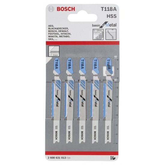 Bosch Ekonomik Seri Metal İçin T 118 A Dekupaj Testeresi Bıçağı - 5'Li Paket